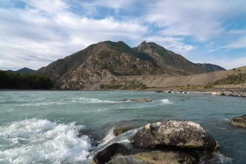 Cloudy view on a mountain lake. Mongolia Stock Photos