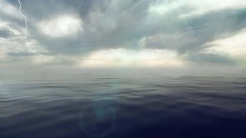 Cloudy View on Ocean with Rain and Ligtnings Stock Footage 131376349