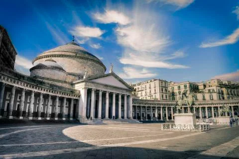 Cloudy View of Piazza del Plebiscito, Naples,Italy Foto stock
