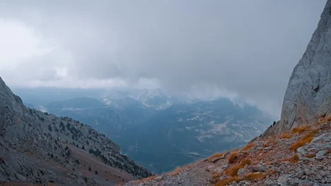 Cloudy view from a rocky pathway in the Pyrenees Mountains of Spain Stock Footage 300385271