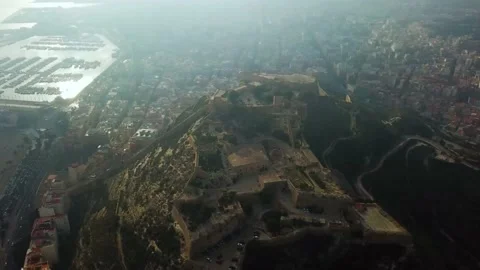 Cloudy view of Santa Barbara Castle Stock Footage 239559306