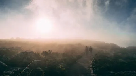 Cloudy view on top of Table Mountain, Cape Town, South Africa Stock Photos