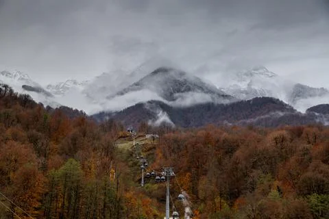 Cloudy weather and cloudy in the mountains of Krasnaya Polyana Stock Photos