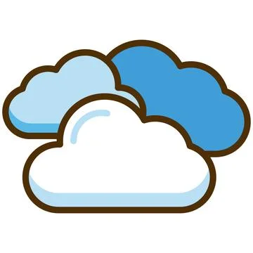 Cloudy weather forecast flat icon with blue and white clouds. Stock Illustration
