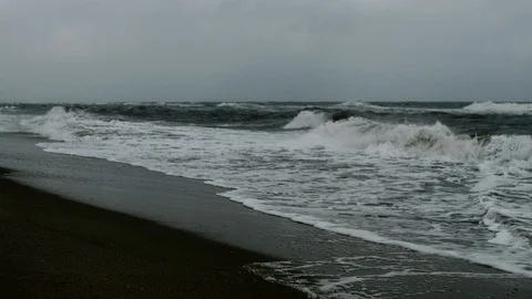 Cloudy Weather With Raging Ocean Stock Footage 107988290