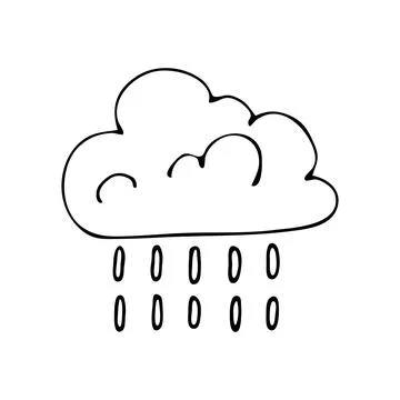 Cloudy weather with rain. Vector doodle cloud. Hand drawn meteorological fore Stock Illustration