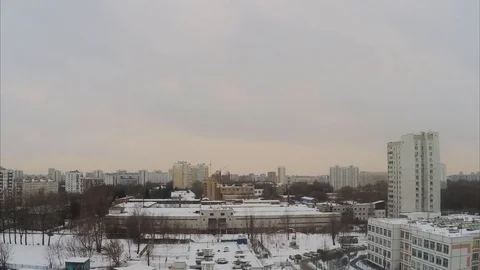 Cloudy winter day in the town timelapse Stock Footage 79815265