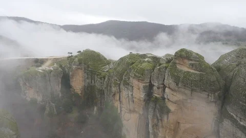 Cloudy Winter Meteora landscape in Greece, view from Grand Meteoron monastery Stock Footage 106393003