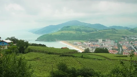 Cloudy Zarautz Coastal Town in Basque Country, Spain. Zoom Out Video stock 91293573