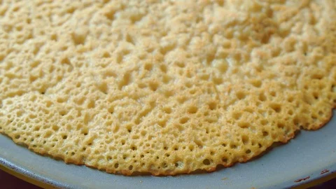 Clouse up texture of the fried tortilla in the pan. Delicious yummy Breakfast. Stock Footage 127967262