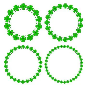 Clover circle frame set. Shamrock four leaf border collection. Vector empty b Illustrazione stock