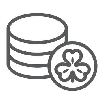 Clover coins line icon, st patrick's day and holiday, clover golden coins sign Stock Illustration