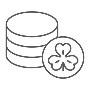 Clover coins thin line icon, st patrick's day and holiday, clover golden coins Stock Illustration