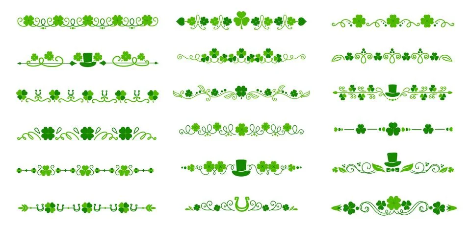 Clover dividers, borders, St Patrick day shamrocks Stock Illustration