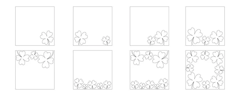 Clover flower frame for Saint Patrick day - good lucky symbol, single line Stock Illustration