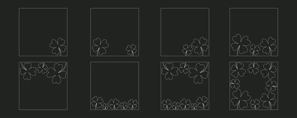 Clover flower frame for Saint Patrick day - good lucky symbol, single line Stock Illustration