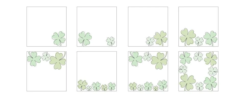 Clover flower frame for Saint Patrick day - good lucky symbol, single line Stock Illustration