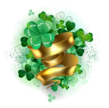 Clover with gold ribbon Stock Illustration