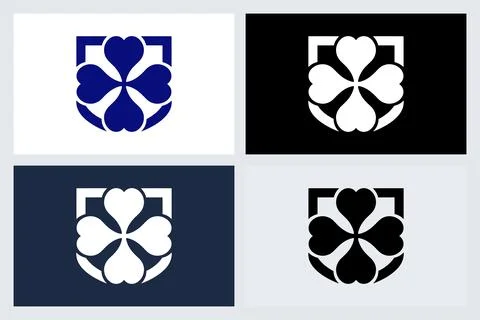 Clover Heart Shield Logo Icon Set Stock Illustration