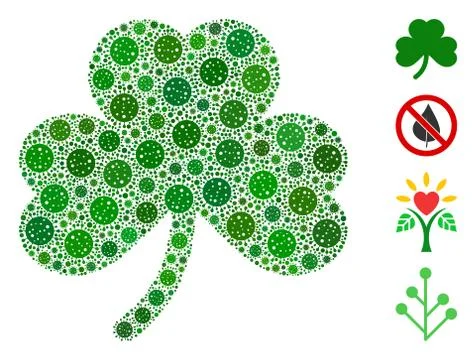 Clover Leaf Collage of Covid Virus Elements 스톡 일러스트