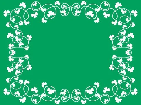 Clover leaf frame for St. Patrick's Day. Border with shamrocks. White silho.. 스톡 일러스트