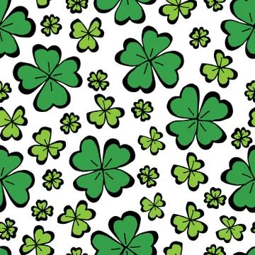 Clover leaf hand drawn doodle seamless pattern vector illustration on white 스톡 일러스트