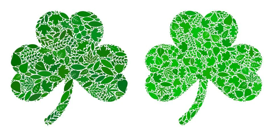 Clover Leaf Icon Botany Collage of Floral Elements 스톡 일러스트