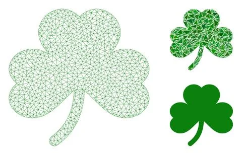 Clover Leaf Vector Mesh 2D Model and Triangle Mosaic Icon Illustrazione stock