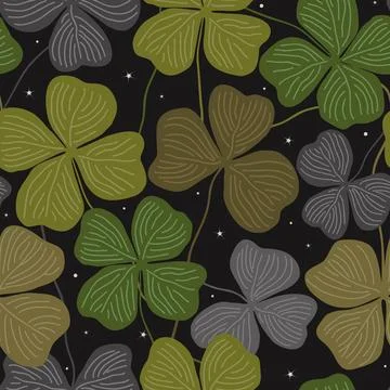 Clover leaf vector seamless pattern, hand drawn doodle illustration. St Patricks Stock Illustration