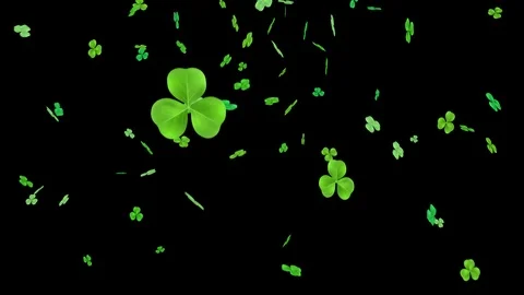 Clover leafs falling for St. Patrick's day with alpha looped Stock Footage 104710914