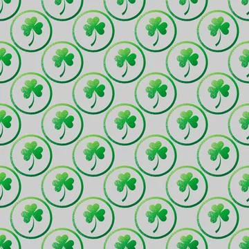 Clover leaves in circle frame. St. Patrick s Day seamless pattern Stock Illustration