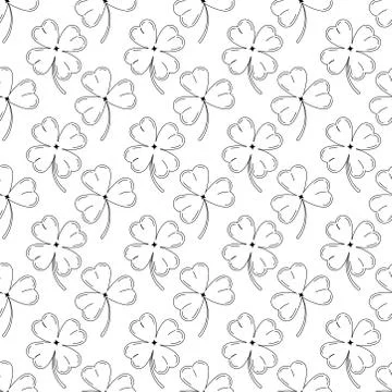 Clover leaves seamless pattern black silhouette isolated on white background. Illustrazione stock