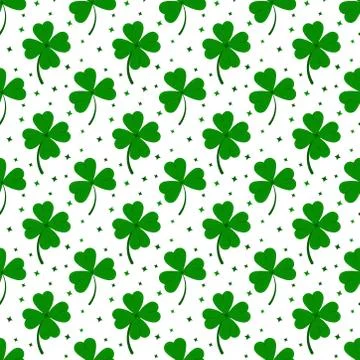 Clover leaves seamless pattern isolated on white background: green lucky four Stock Illustration