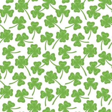 Clover leaves seamless vector pattern green outlines on transparent backgroun Stock Illustration