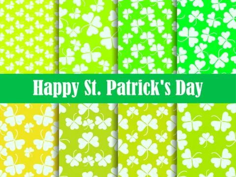 Clover leaves set of seamless patterns. St. Patrick's Day, Irish holiday. Bac Stock Illustration