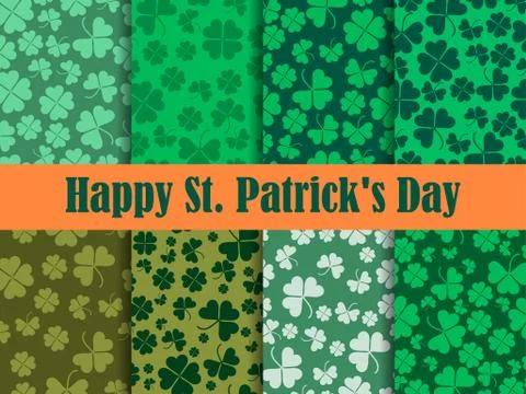 Clover leaves set of seamless patterns. St. Patrick's Day, Irish holiday. Bac Stock Illustration