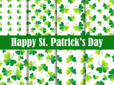 Clover leaves set of seamless patterns. St. Patrick's Day, Irish holiday. Bac Stock Illustration