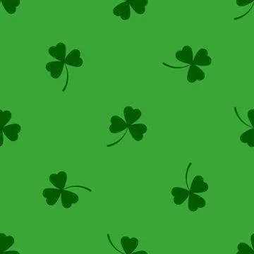 Clover leaves shamrock seamless pattern on green background. Stock Illustration