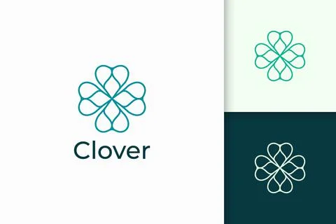 Clover logo in simple line and love shape represent lucky Stock Illustration
