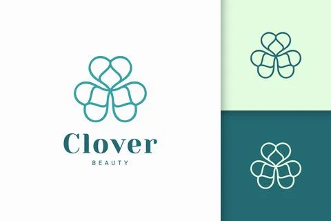 Clover logo in simple line and love shape represent lucky Stock Illustration
