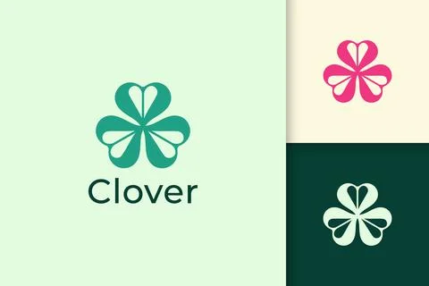 Clover logo with simple love shape represent lucky Stock Illustration