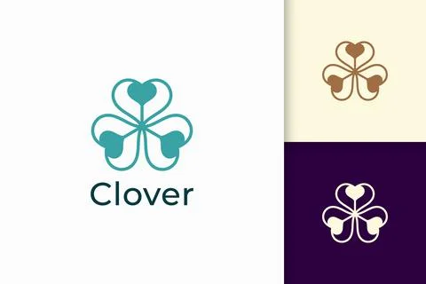 Clover logo with simple love shape represent lucky Illustrazione stock