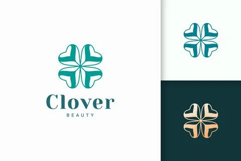 Clover logo with simple love shape represent lucky Stock Illustration