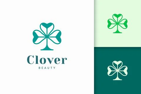 Clover logo with simple love shape represent lucky Stock Illustration