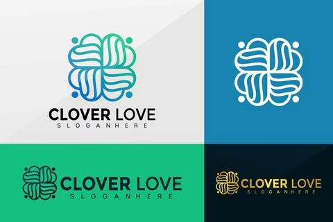 Clover Love Geometric logo vector, Brand Identity Logos design, modern logo,  Stock Illustration