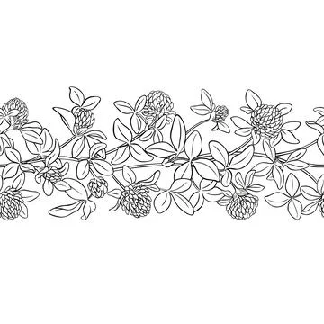 Clover Outline Horizontal Seamless Pattern. Stock Illustration