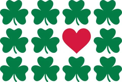 Clover pattern with one red heart - St. Patrick's Day love Stock Illustration