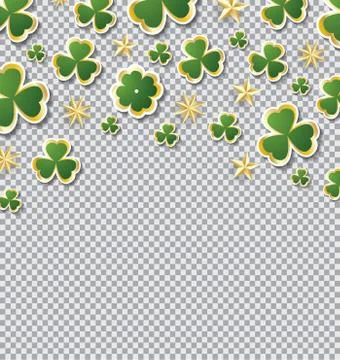 Clover Pattern for St. Patrick's Day with Copy Space on Transparent Grid. Stock Illustration