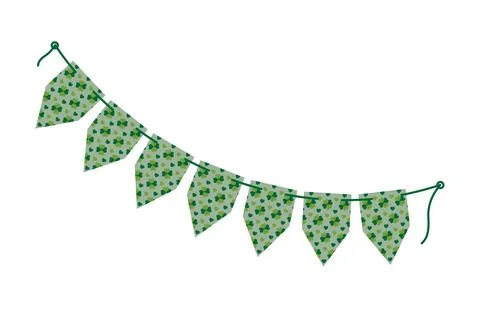 Clover patterned Pointed pennants garland on rope in trendy monochrome green. St Stock Illustration