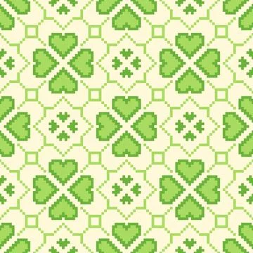 Clover Pixel Seamless Pattern Stock Illustration